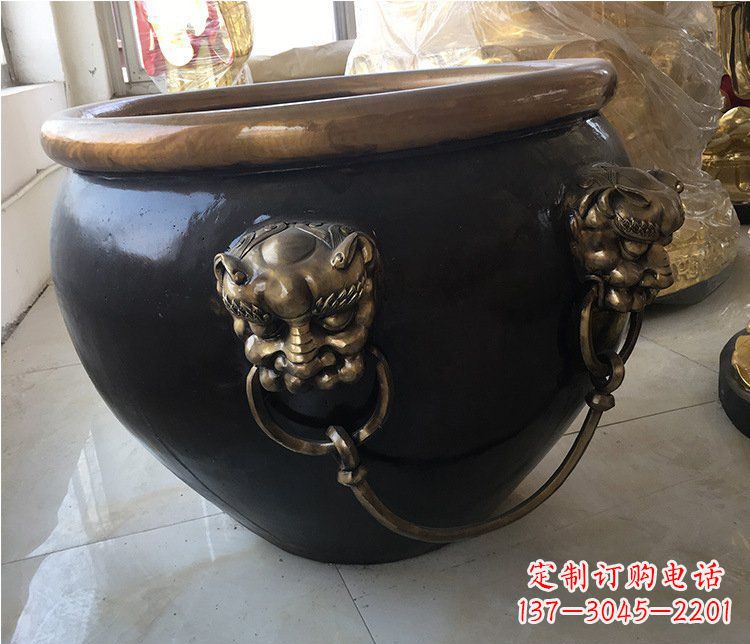 甘肃铜雕圆形荷花水缸雕塑 (5)