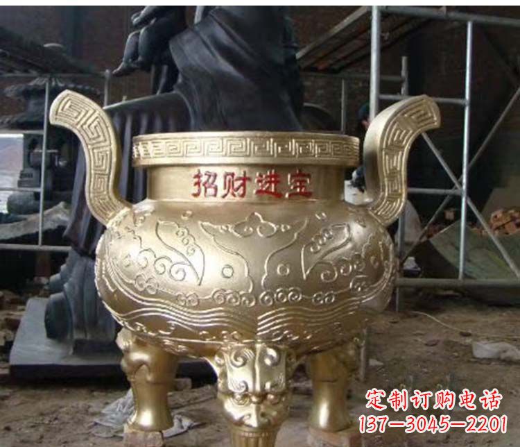 甘肃铜雕招财进宝圆形香炉