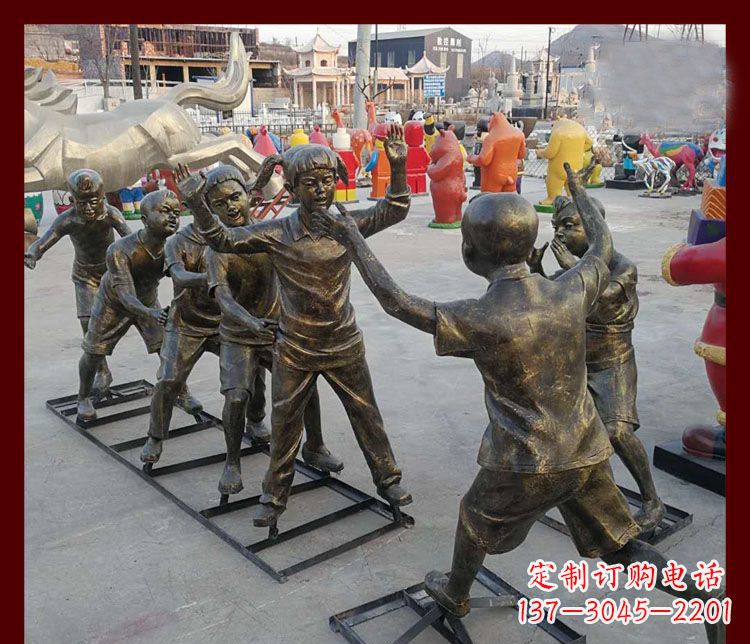 甘肃玩老鹰捉小鸡的儿童铜雕