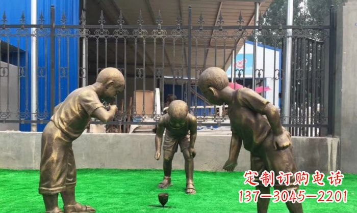 甘肃玩陀螺儿童铜雕