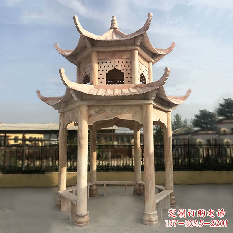 甘肃晚霞红大理石凉亭雕塑