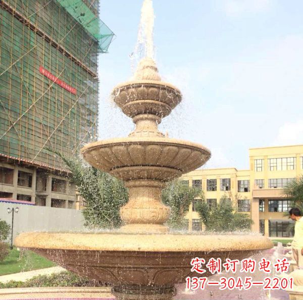 甘肃晚霞红大型多层喷泉石雕