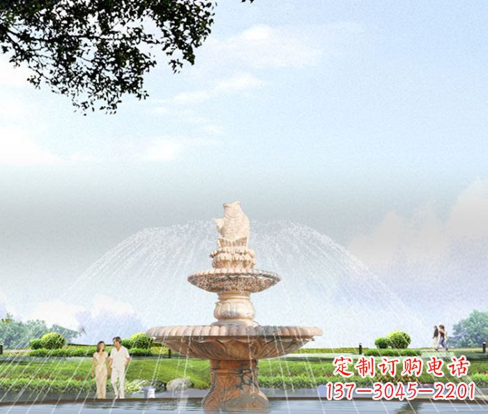 甘肃晚霞红多层大型石雕喷泉 (4)