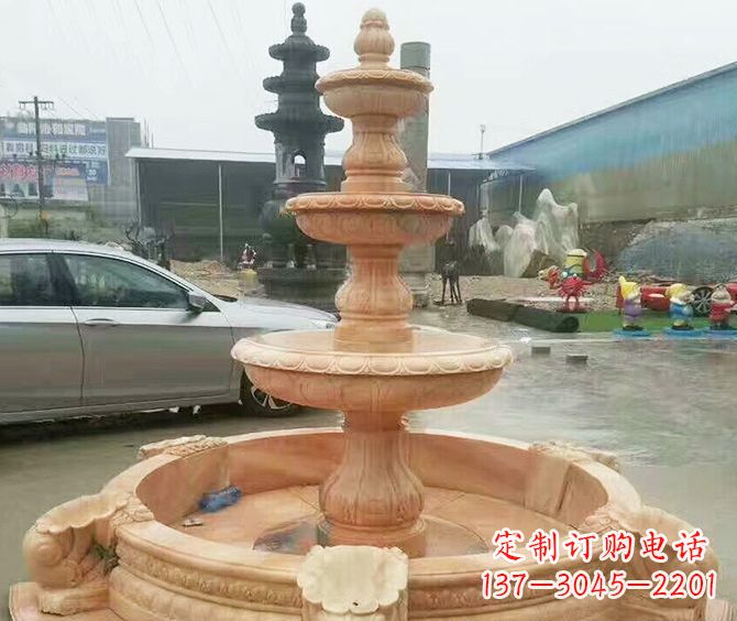 甘肃晚霞红多层大型石雕喷泉 (3)