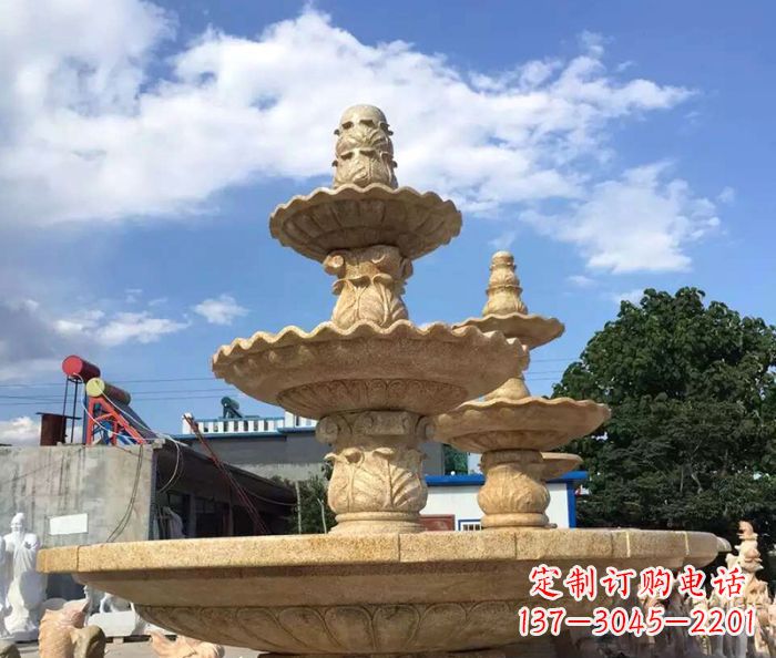 甘肃晚霞红多层喷泉石雕