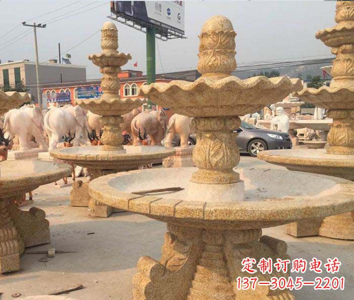 甘肃晚霞红多层大型石雕喷泉