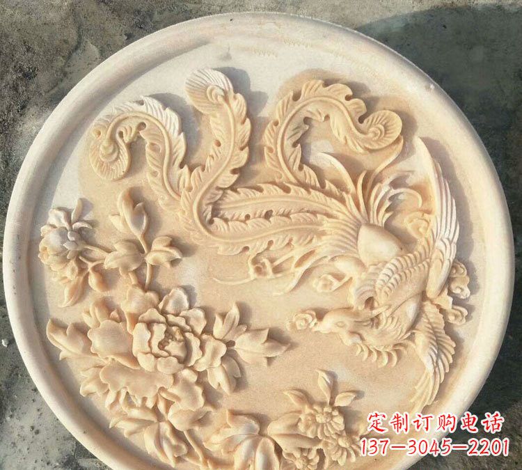 甘肃晚霞红凤凰牡丹石浮雕