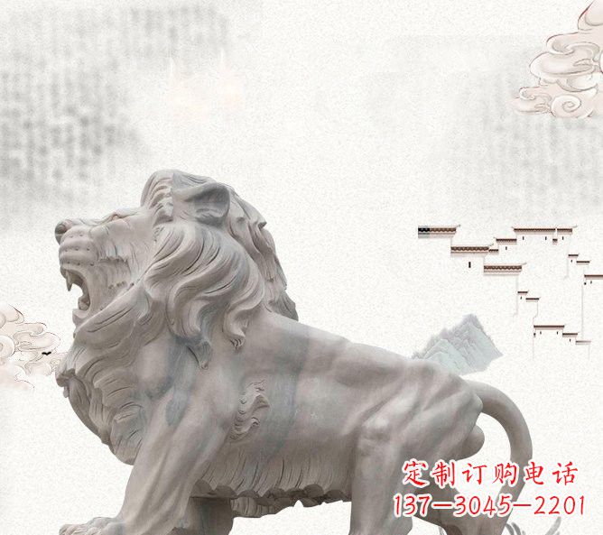 甘肃晚霞红公园动物仿真狮子石雕