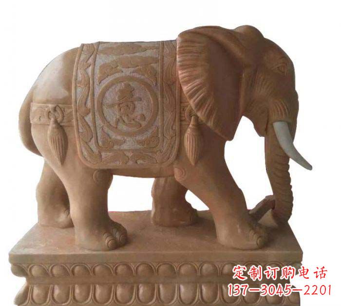 甘肃晚霞红吉祥如意大象石雕 (2)