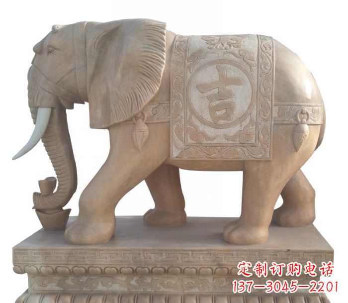 甘肃晚霞红吉祥如意大象石雕 (4)