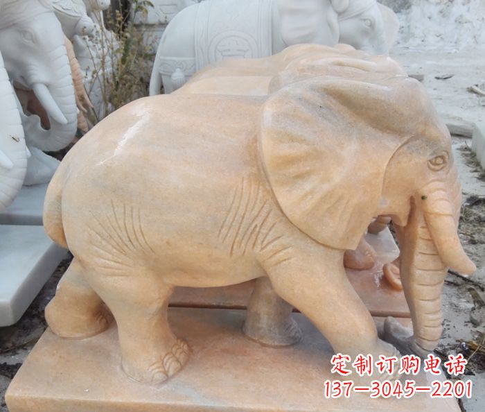 甘肃晚霞红吉祥如意大象石雕 (3)