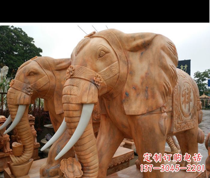 甘肃晚霞红吉祥如意门口镇宅招财大象石雕 (3)
