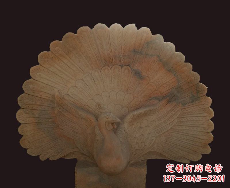 甘肃晚霞红开屏孔雀石雕