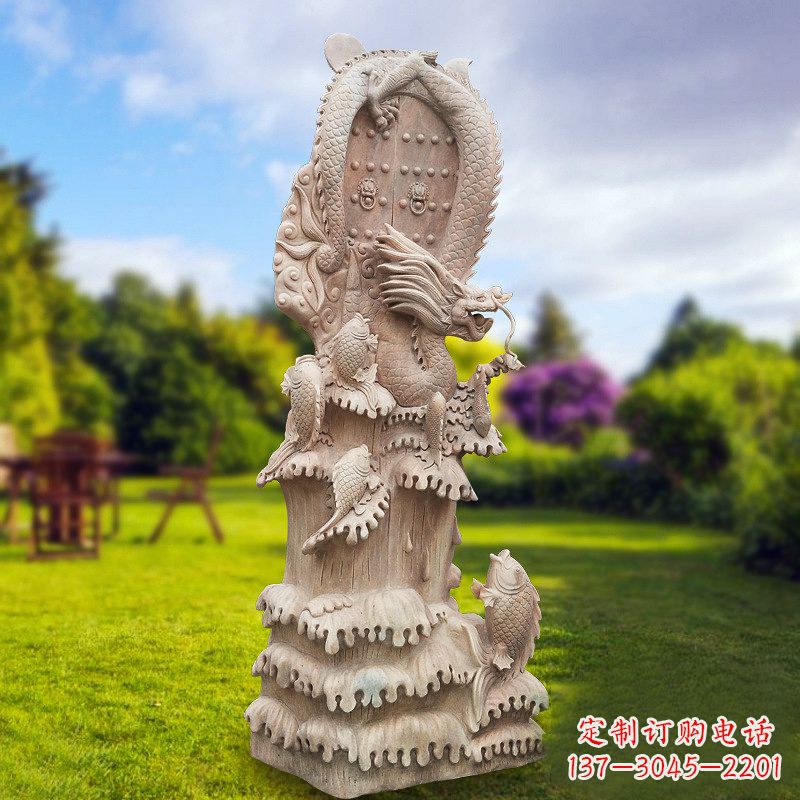 甘肃晚霞红鲤鱼跃龙门景观石雕