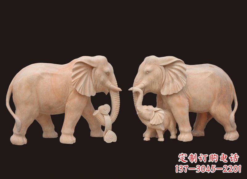 甘肃晚霞红母子大象雕塑