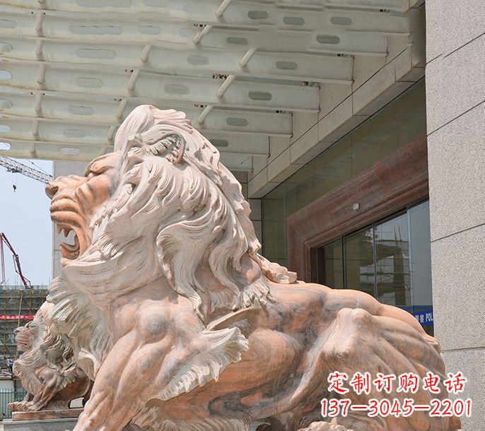 甘肃晚霞红欧式狮子石雕 (3)