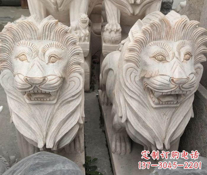 甘肃晚霞红欧式狮子石雕 (2)