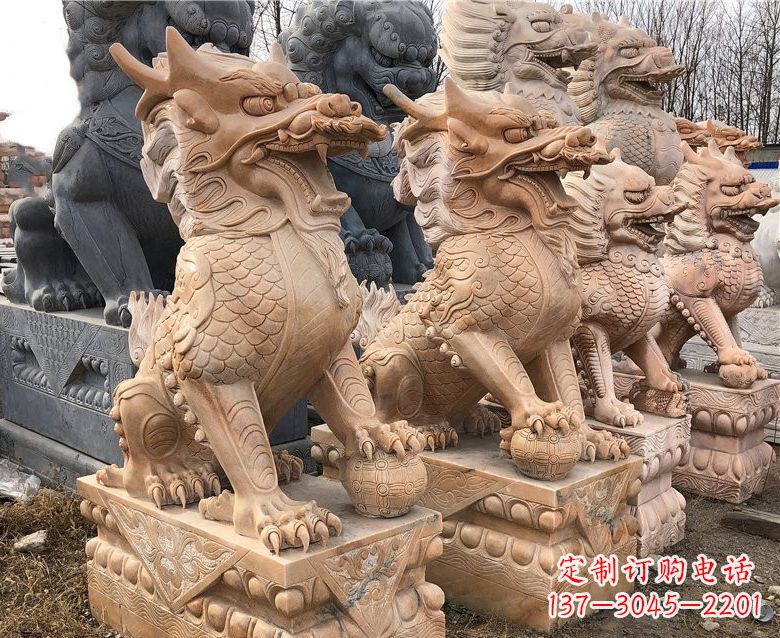 甘肃晚霞红麒麟石雕 (2)