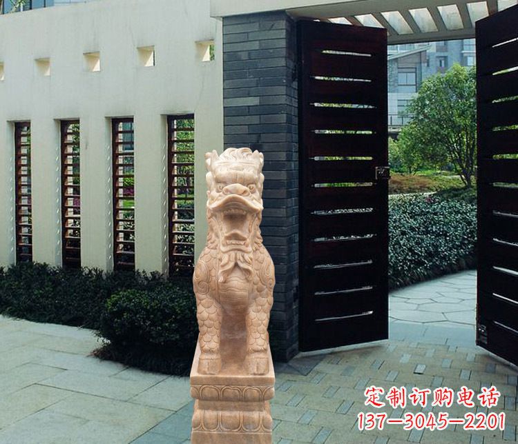 甘肃晚霞红瑞兽麒麟雕塑
