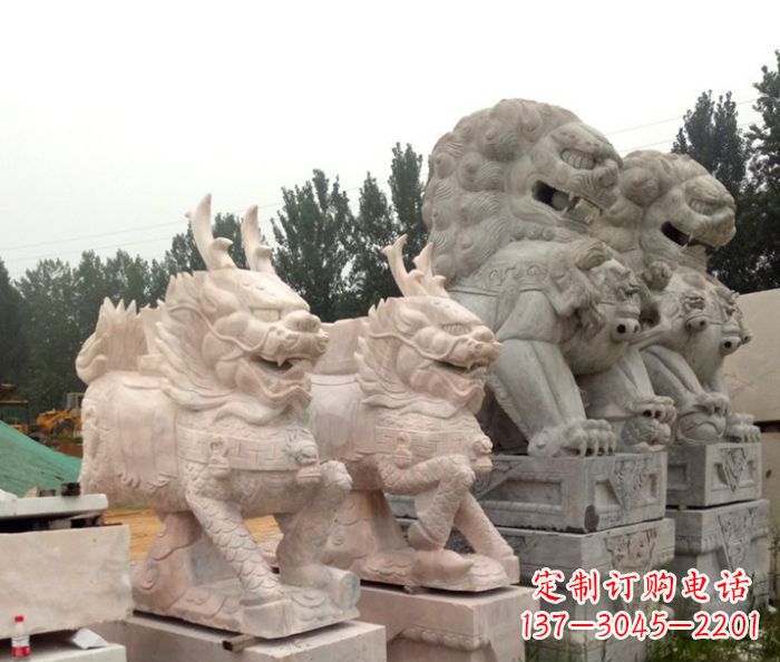 甘肃晚霞红瑞兽麒麟石雕