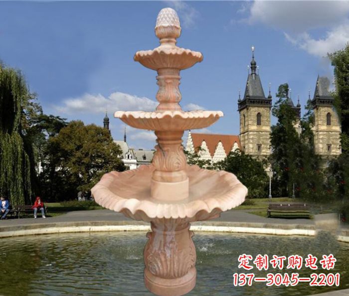 甘肃晚霞红三层喷泉广场石雕