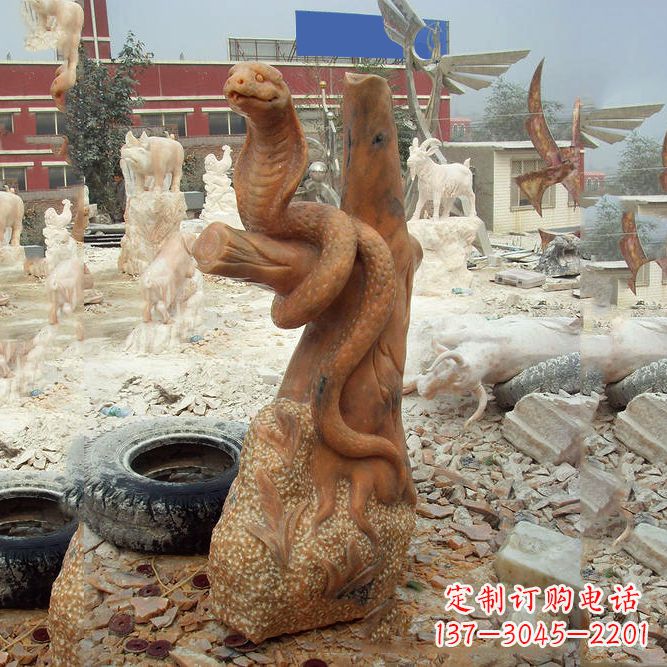 甘肃晚霞红蛇石雕-12生肖动物雕塑