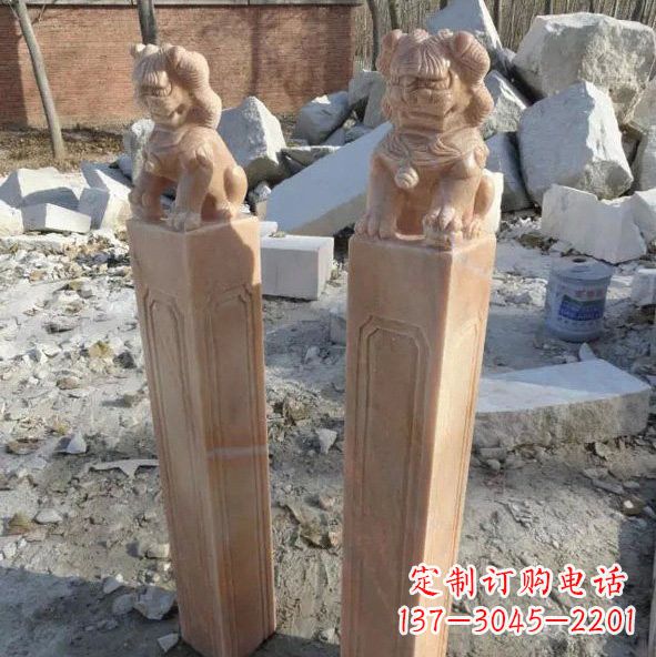 甘肃晚霞红狮子拴马桩