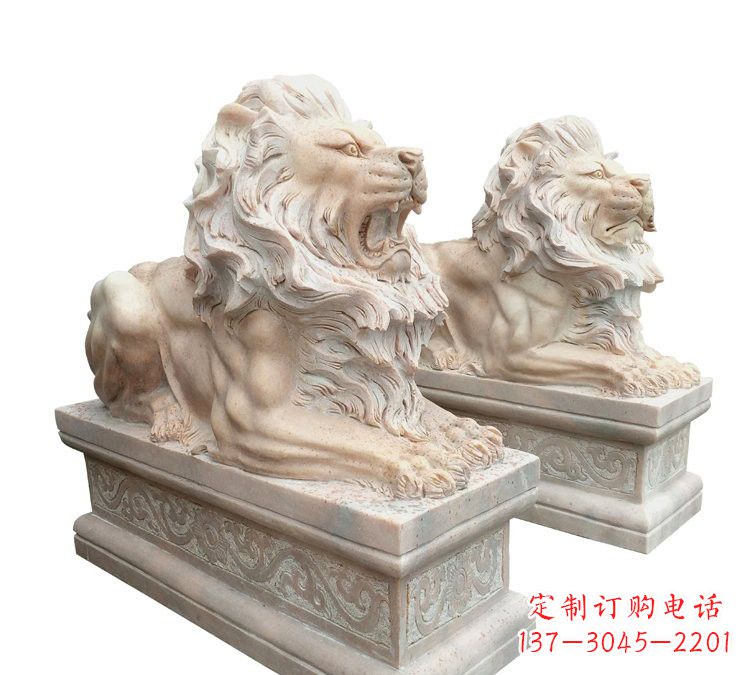 甘肃晚霞红石材欧式狮子