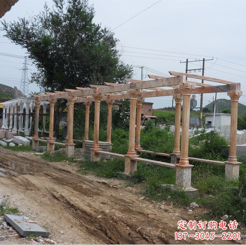 甘肃晚霞红石雕花架长廊
