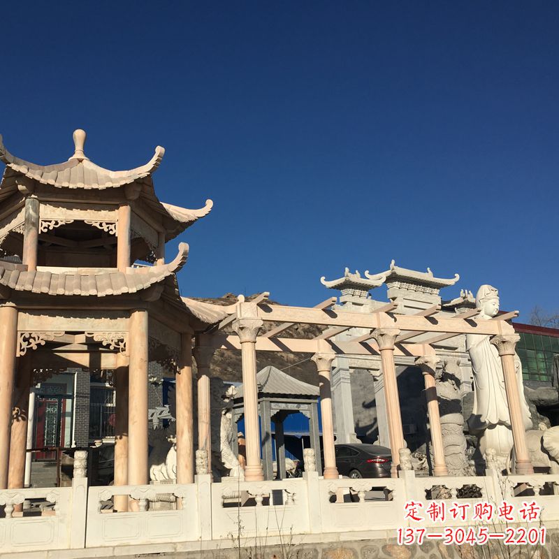 甘肃晚霞红石雕凉亭花架
