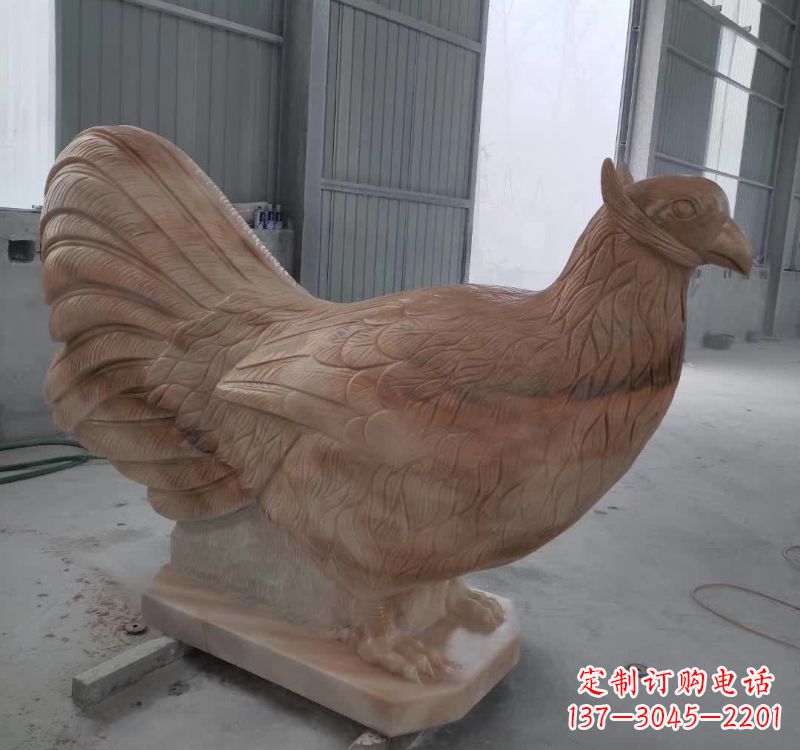 甘肃晚霞红石雕母鸡