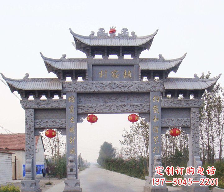 甘肃晚霞红石雕牌坊