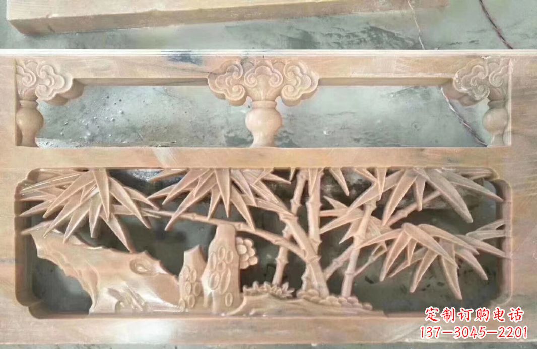 甘肃晚霞红石浮雕栏板户外摆件园林景观雕塑