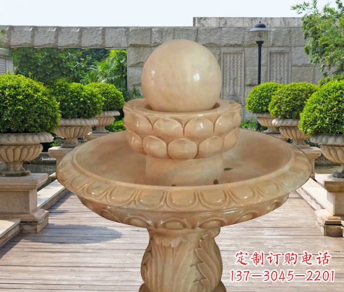 甘肃晚霞红双层风水球公园喷泉石雕 (2)