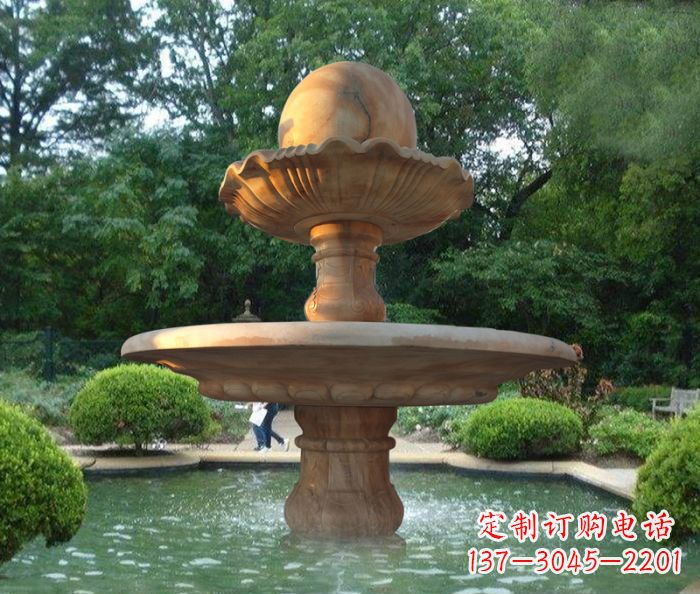甘肃晚霞红双层风水球喷泉公园石雕