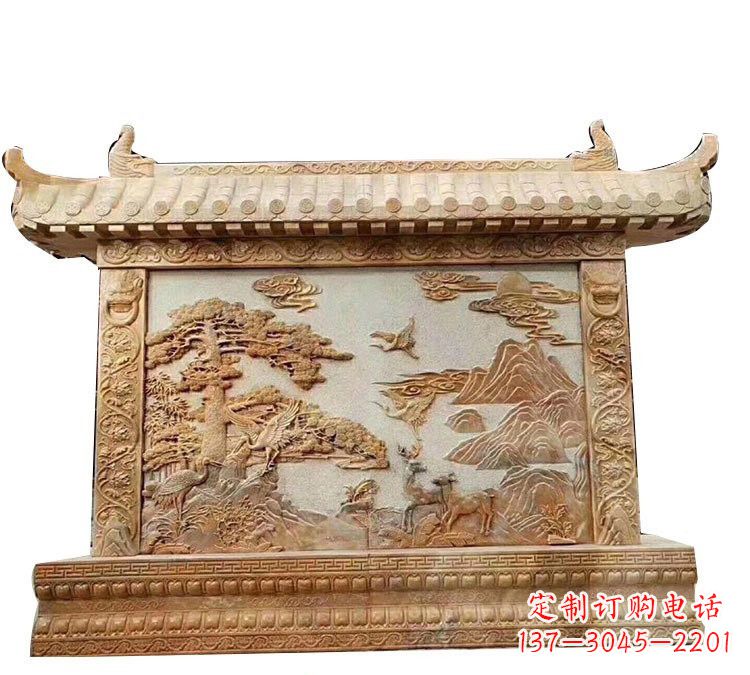 甘肃晚霞红松鹤延年浮雕影壁