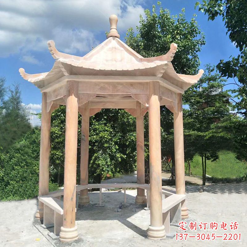 甘肃晚霞红庭院石凉亭