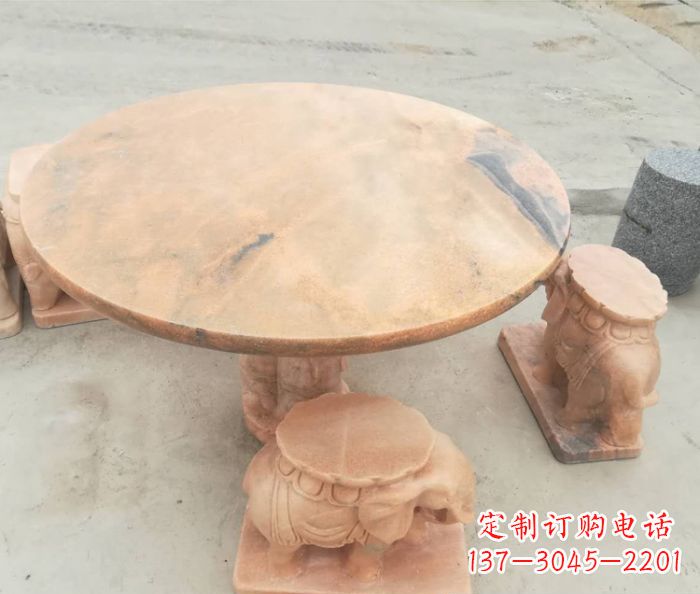 甘肃晚霞红小象桌凳别墅石雕 (4)