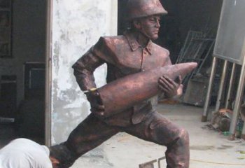 甘肃铜雕炮弹战士，象征勇气和决心