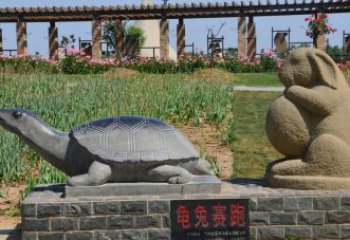 甘肃欣赏精美动物雕塑：石雕龟兔赛跑