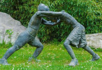 甘肃摔跤运动小孩公园草坪铜雕