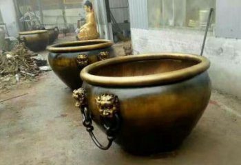 甘肃铜雕圆形荷花水缸雕塑 (2)