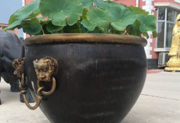 甘肃铜雕圆形荷花水缸雕塑 (3)
