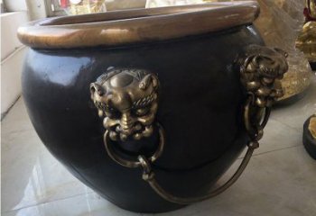 甘肃铜雕圆形荷花水缸雕塑 (5)