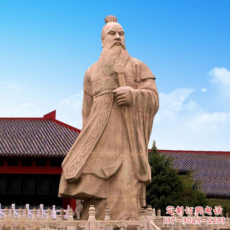 甘肃魏武帝曹操砂岩石雕塑像