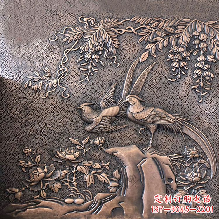 甘肃喜鹊紫铜浮雕装饰画