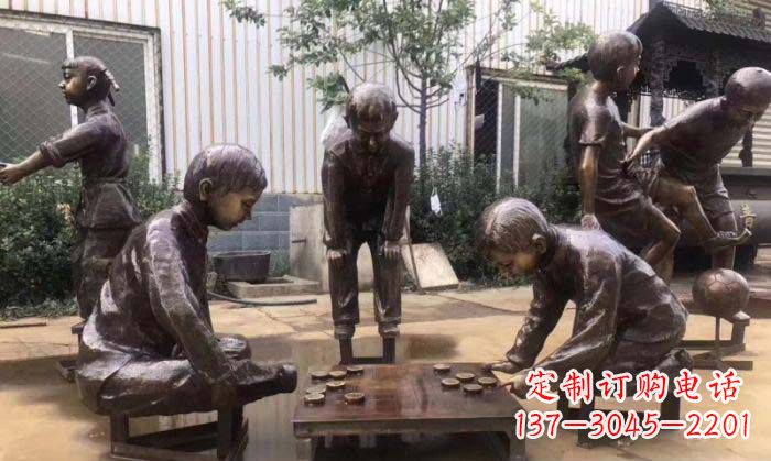 甘肃下象棋儿童铜雕 (2)