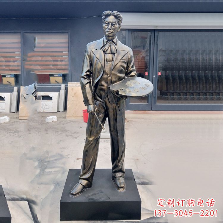 甘肃现代画家徐悲鸿雕塑-玻璃钢仿铜名人雕像