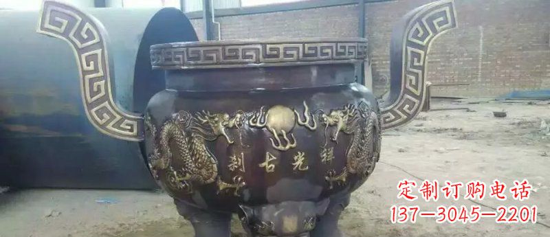 甘肃祥光古刹寺庙香炉铜雕