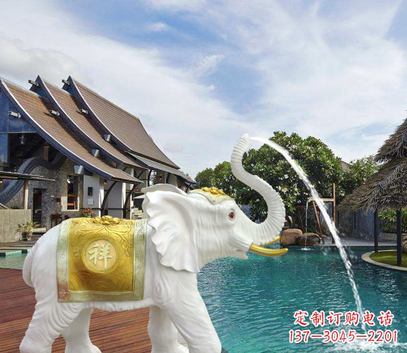 甘肃祥瑞汉白玉喷泉喷水大象